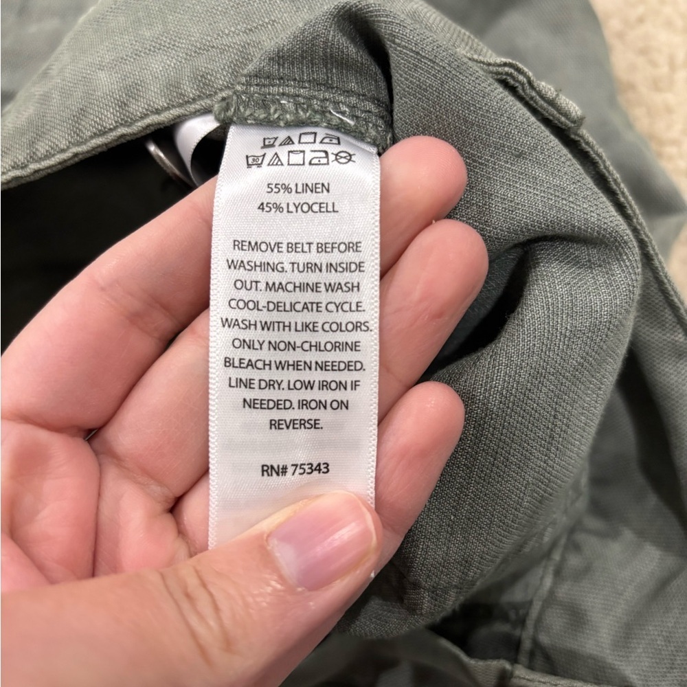 CYNTHIA ROWLEY Women’s Olive Green Straight Leg Cropped Linen Blend Pants Sz 12 - Picture 5 of 5